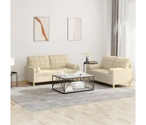 Divdaļīgs Dīvānu Komplekts Ar Spilveniem, Krēmkrāsas Audums Vidaxl