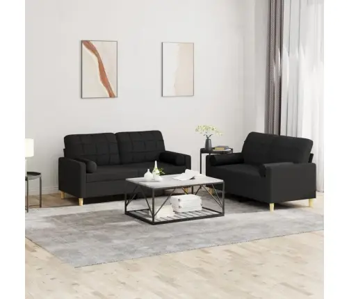 2-Osaline Diivanikomplekt Patjadega, Must, Kangas