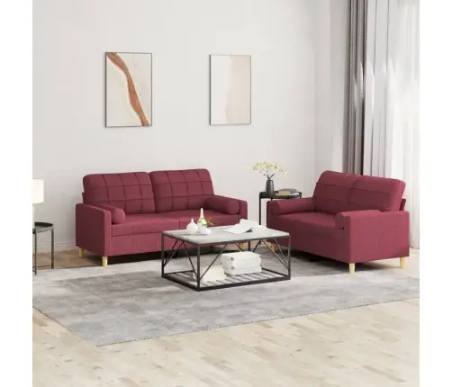 Divdaļīgs Dīvānu Komplekts Ar Spilveniem, Vīnsarkans Audums Vidaxl