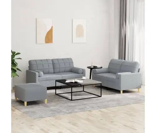 Trīsdaļīgs Dīvānu Komplekts Ar Spilveniem, Gaiši Pelēks Audums Vidaxl