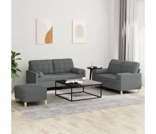 Trīsvietīgs Dīvānu Komplekts Ar Spilveniem, Tumši Pelēks Audums Vidaxl