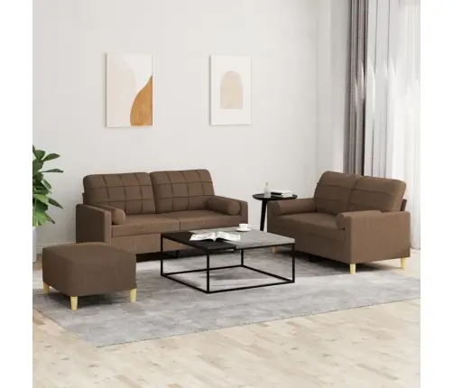 Sofos Komplektas Su Pagalvėmis, 3 Dalių, Rudas, Audinys