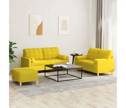 3-Osaline Diivanikomplekt Patjadega, Helekollane, Kangas