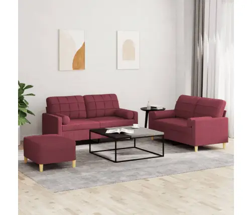 Sofos Komplektas Su Pagalvėmis, 3 Dalių, Vyno, Audinys