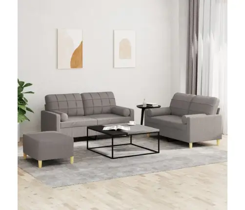 Trīsdaļīgs Dīvānu Komplekts Ar Spilveniem, Pelēkbrūns Audums Vidaxl