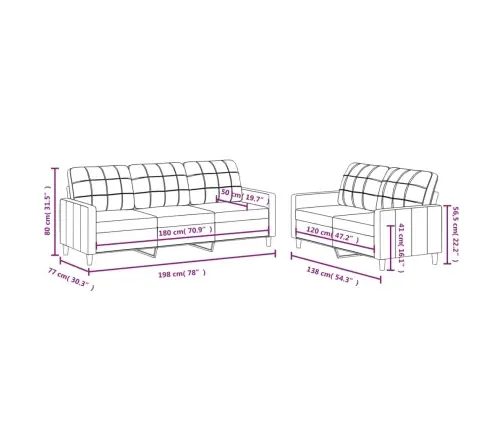 2-Osaline Diivanikomplekt Patjadega, Helehall, Kangas