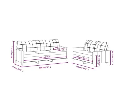 2-Osaline Diivanikomplekt Patjadega, Kreemjas, Kangas