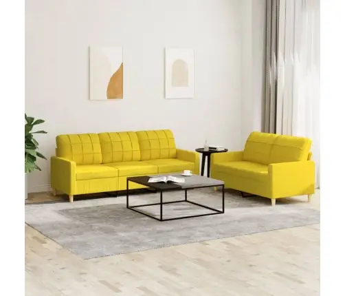 2-Osaline Diivanikomplekt Patjadega, Helekollane, Kangas