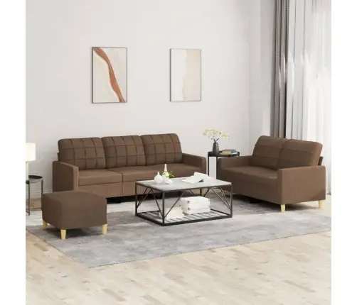 Trīsdaļīgs Dīvānu Komplekts Ar Spilveniem, Brūns Audums Vidaxl Trīsdaļīgs Dīvānu Komplekts Ar Spilveniem, Brūns Audums Vidaxl