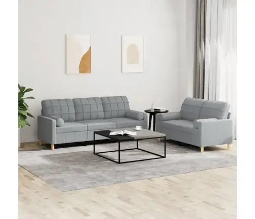 Divdaļīgs Dīvānu Komplekts Ar Spilveniem, Gaiši Pelēks Audums Vidaxl