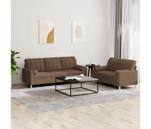 2-Osaline Diivanikomplekt Patjadega, Pruun, Kangas