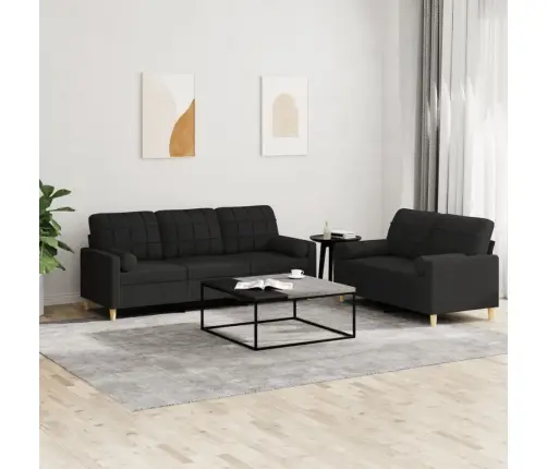 2-Osaline Diivanikomplekt Patjadega, Must, Kangas