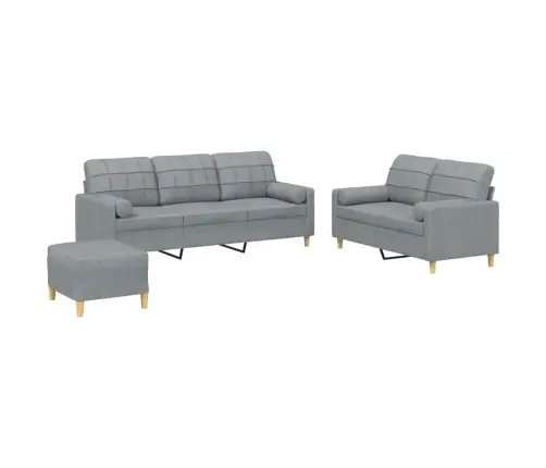 Trīsdaļīgs Dīvānu Komplekts Ar Spilveniem, Gaiši Pelēks Audums Vidaxl