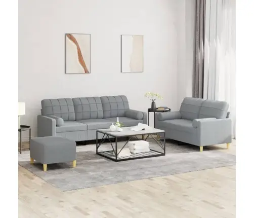 Trīsdaļīgs Dīvānu Komplekts Ar Spilveniem, Gaiši Pelēks Audums Vidaxl