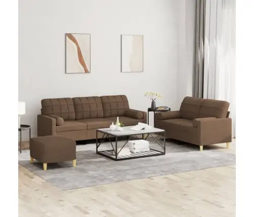 3-Osaline Diivanikomplekt Patjadega, Pruun, Kangas