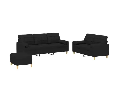 Trīsdaļīgs Dīvānu Komplekts Ar Spilveniem, Melns Audums Vidaxl