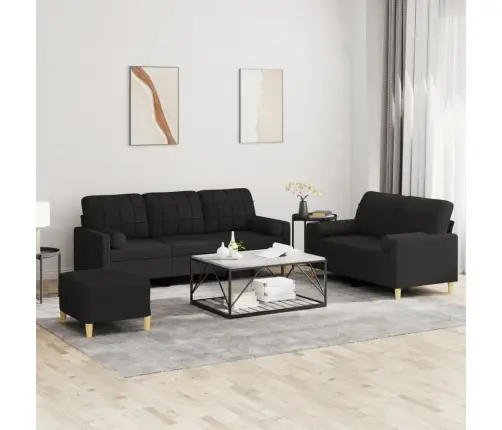 Trīsdaļīgs Dīvānu Komplekts Ar Spilveniem, Melns Audums Vidaxl