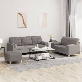 Sofos Komplektas Su Pagalvėmis, 3 Dalių, Taupe, Audinys