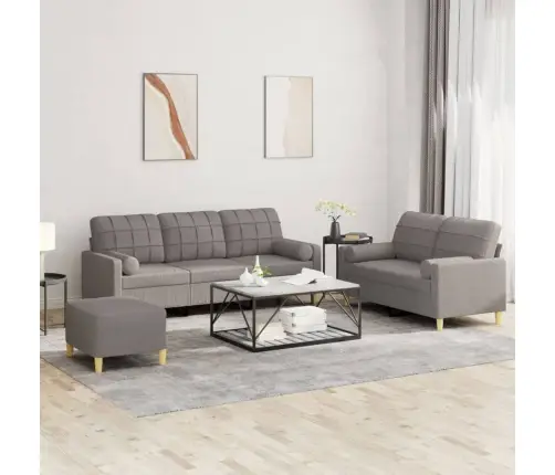 Trīsdaļīgs Dīvānu Komplekts Ar Spilveniem, Pelēkbrūns Audums Vidaxl