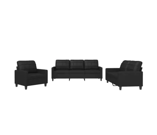Trīsdaļīgs Dīvānu Komplekts Ar Spilveniem, Melna Mākslīgā Āda Vidaxl