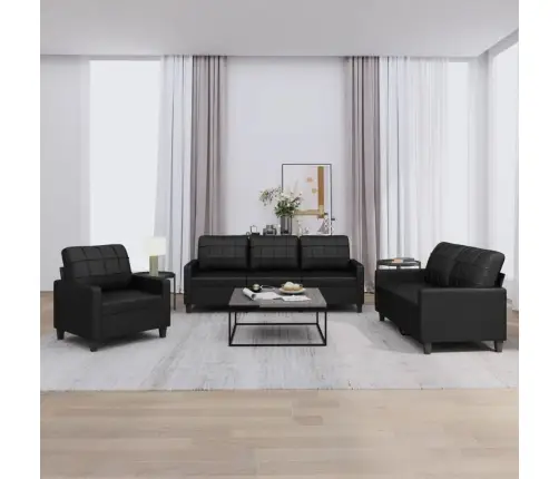 Trīsdaļīgs Dīvānu Komplekts Ar Spilveniem, Melna Mākslīgā Āda Vidaxl