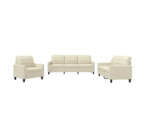 Sofos Komplektas Su Pagalvėmis, 3 Dalių, Kreminis, Dirbtinė Oda