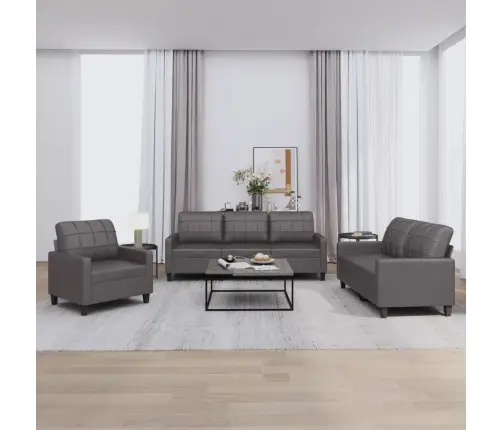 Trīsdaļīgs Dīvānu Komplekts Ar Spilveniem, Pelēka Mākslīgā Āda Vidaxl