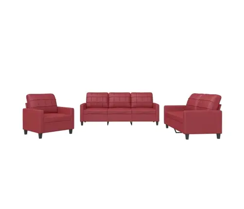 Trīsdaļīgs Dīvānu Komplekts Ar Spilveniem, Sarkana Mākslīgā Āda Vidaxl