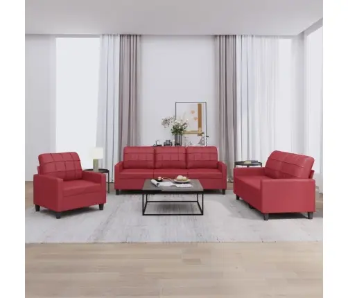 Trīsdaļīgs Dīvānu Komplekts Ar Spilveniem, Sarkana Mākslīgā Āda Vidaxl