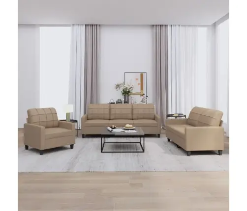 Sofos Komplektas Su Pagalvėmis, 3 Dalių, Kapučino, Dirbtinė Oda