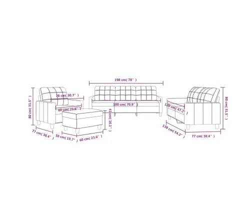 Sofos Komplektas Su Pagalvėmis, 4 Dalių, Kapučino, Dirbtinė Oda