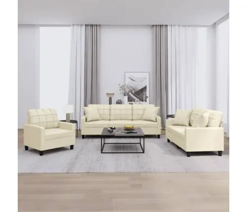 Trīsdaļīgs Dīvānu Komplekts, Spilveni, Krēmkrāsas Mākslīgā Āda Vidaxl