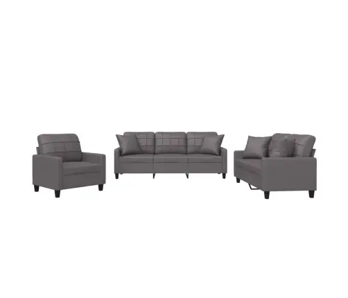 Trīsdaļīgs Dīvānu Komplekts Ar Spilveniem, Pelēka Mākslīgā Āda Vidaxl