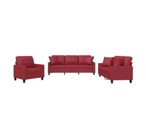 3-Osaline Diivanikomplekt Patjadega, Veinipunane, Kunstnahk