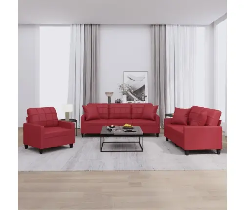 3-Osaline Diivanikomplekt Patjadega, Veinipunane, Kunstnahk