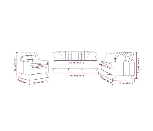 3-Osaline Diivanikomplekt Patjadega, Cappuccino, Kunstnahk