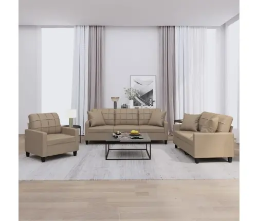 3-Osaline Diivanikomplekt Patjadega, Cappuccino, Kunstnahk