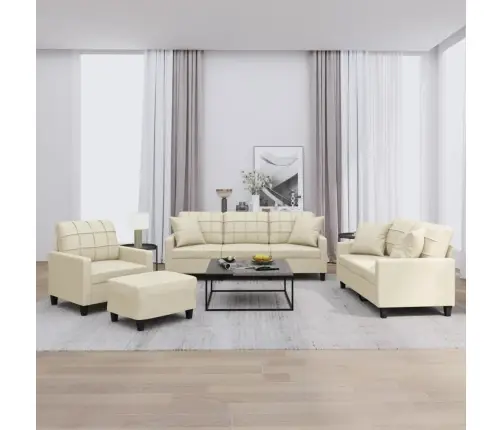 Četrdaļīgs Dīvānu Komplekts, Spilveni, Krēmkrāsas Mākslīgā Āda Vidaxl