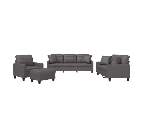 Četrdaļīgs Dīvānu Komplekts Ar Spilveniem, Pelēka Mākslīgā Āda Vidaxl