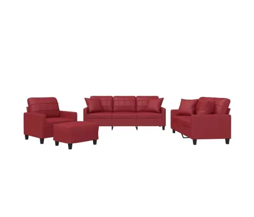 Četrdaļīgs Dīvānu Komplekts Ar Spilveniem, Sarkana Mākslīgā Āda Vidaxl