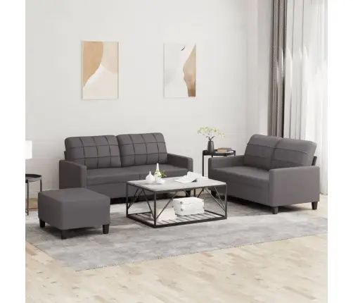 Trīsdaļīgs Dīvānu Komplekts Ar Spilveniem, Pelēka Mākslīgā Āda Vidaxl