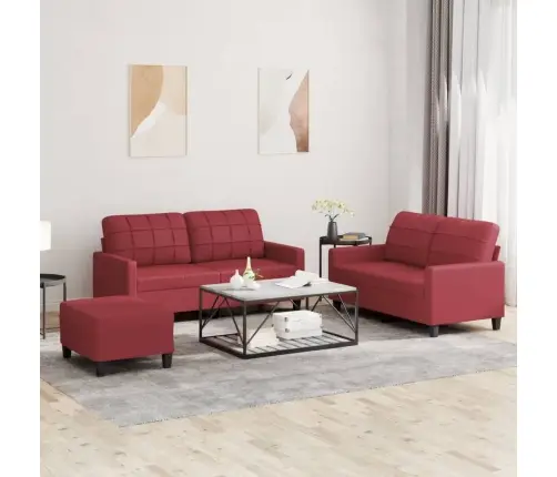3-Osaline Diivanikomplekt Patjadega, Veinipunane, Kunstnahk