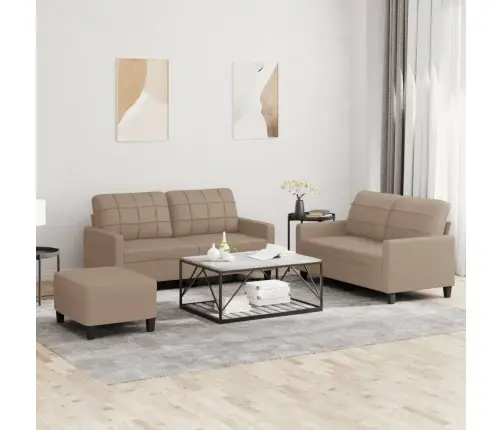 Trīsdaļīgs Dīvānu Komplekts, Kapučīno Krāsas Mākslīgā Āda Vidaxl