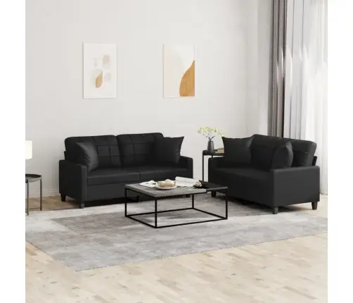2-Osaline Diivanikomplekt Patjadega, Must, Kunstnahk