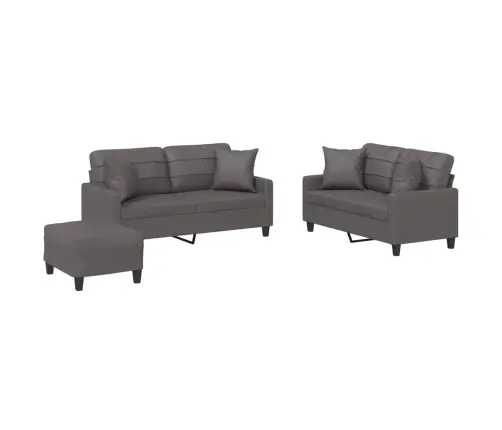 Trīsdaļīgs Dīvānu Komplekts Ar Spilveniem, Pelēka Mākslīgā Āda Vidaxl