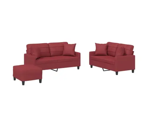 Trīsdaļīgs Dīvānu Komplekts Ar Spilveniem, Sarkana Mākslīgā Āda Vidaxl