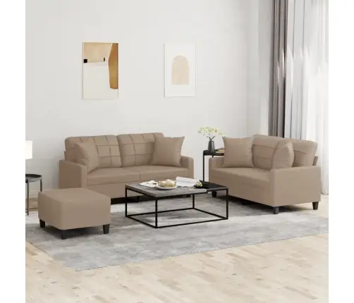 Trīsdaļīgs Dīvānu Komplekts, Kapučīno Krāsas Mākslīgā Āda Vidaxl