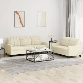 2-Osaline Diivanikomplekt Patjadega, Kreemjas, Kunstnahk