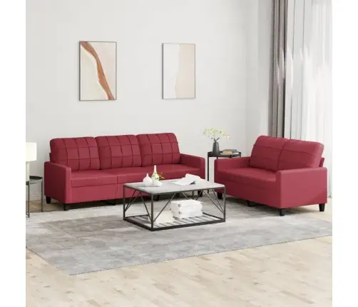 Divdaļīgs Dīvānu Komplekts Ar Spilveniem, Sarkana Mākslīgā Āda Vidaxl