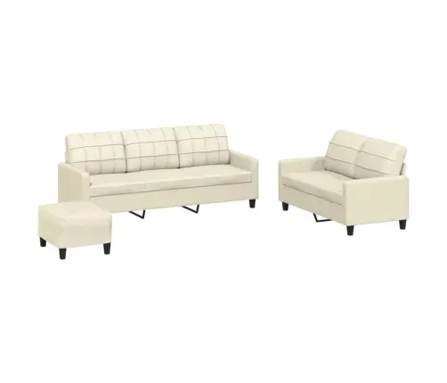 Trīsdaļīgs Dīvānu Komplekts, Spilveni, Krēmkrāsas Mākslīgā Āda Vidaxl